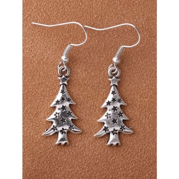 SILVER HOLIDAY CHRISTMAS TREE DANGLE EARRINGS - Picture 3 of 6